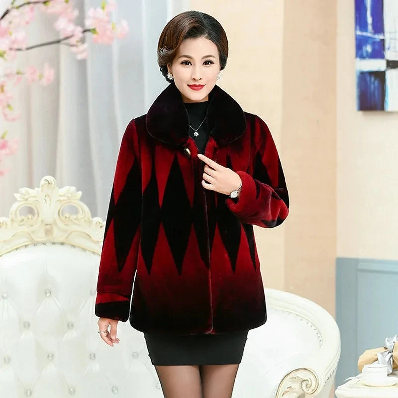 Winter Jacket Women Mink Velvet Coat Thick Warm Mid Long Faux Fur Outwear Middle Aged Female Parka Overcoat 5XL 260915