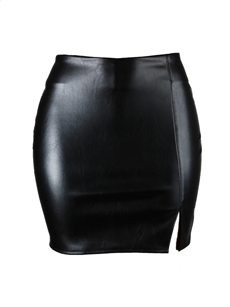 Women Leather Night Clubwear Skirts Summer Pure Color PU-leather Zipper Sexy Hip Leather Mini Skirts 260916