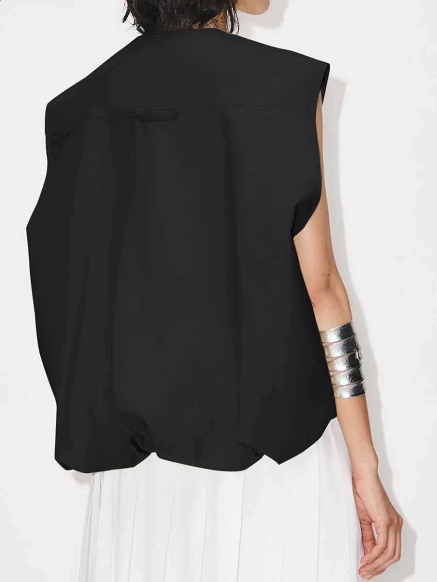 Vest Up Women's Fashionable Zip Jacket Sleeveless Solid Color Oversized Jacket Tops Loose Fit Summer TopsW260915