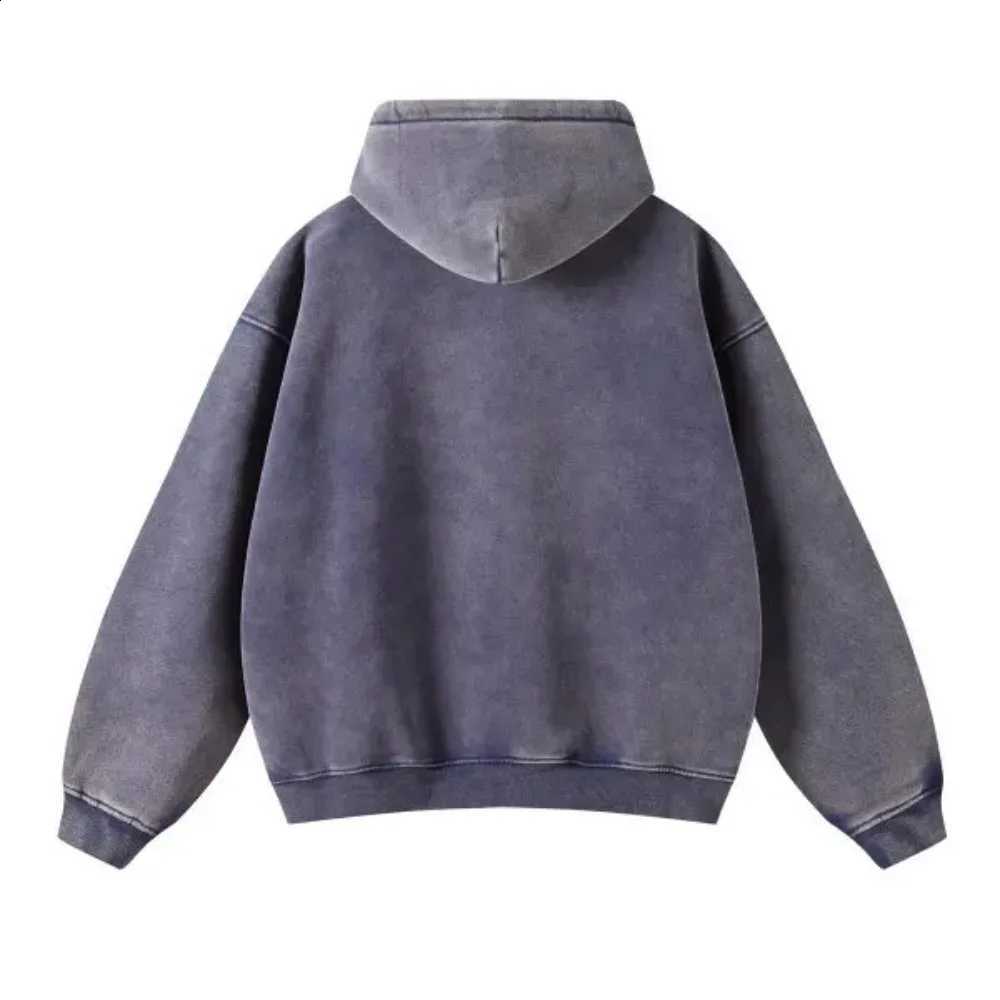 Autumn New Fahsion Men's Spring Casual Trendy Loose Solid Color Waxed Hooded Hoodies American Zipper Washed Vintage Coat Male D2609151