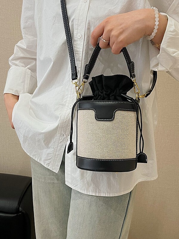 TB BHULAMTE Color-Block Handheld Bucket For Women 2025 New Southeast Asian Trendy Fashion Cylinder Single Shoulder Crossbody Bag