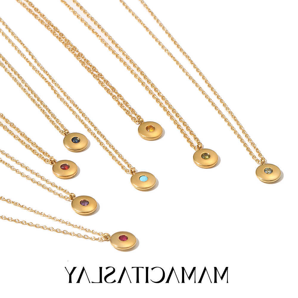 Steel MamacitaSlay Stainless Birthstone Round Charms Necklace 2025 Trendy Simple Waterproof Jewelry Women's Collarbone ChainT260916