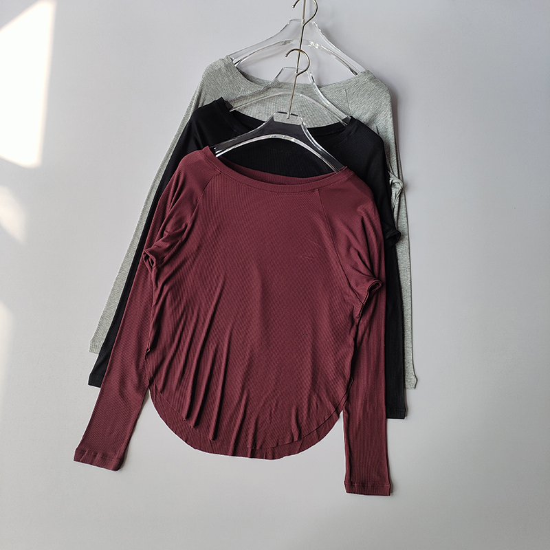 Modal Ribbed Autumn Winter Long Sleeved Outdoor Sports Top for Women Loose Fit Slimming Yoga Suit T-shirt Cover Up Shirts 26Y0916