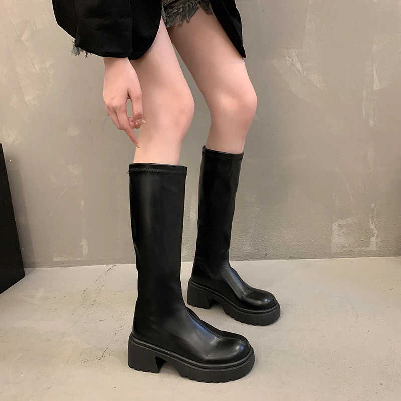 and Winter New Round Autumn Head Thick Sole Heightening Mid-calf Boots with Velvet Warm and Comfortable fashion Show Boots D260916