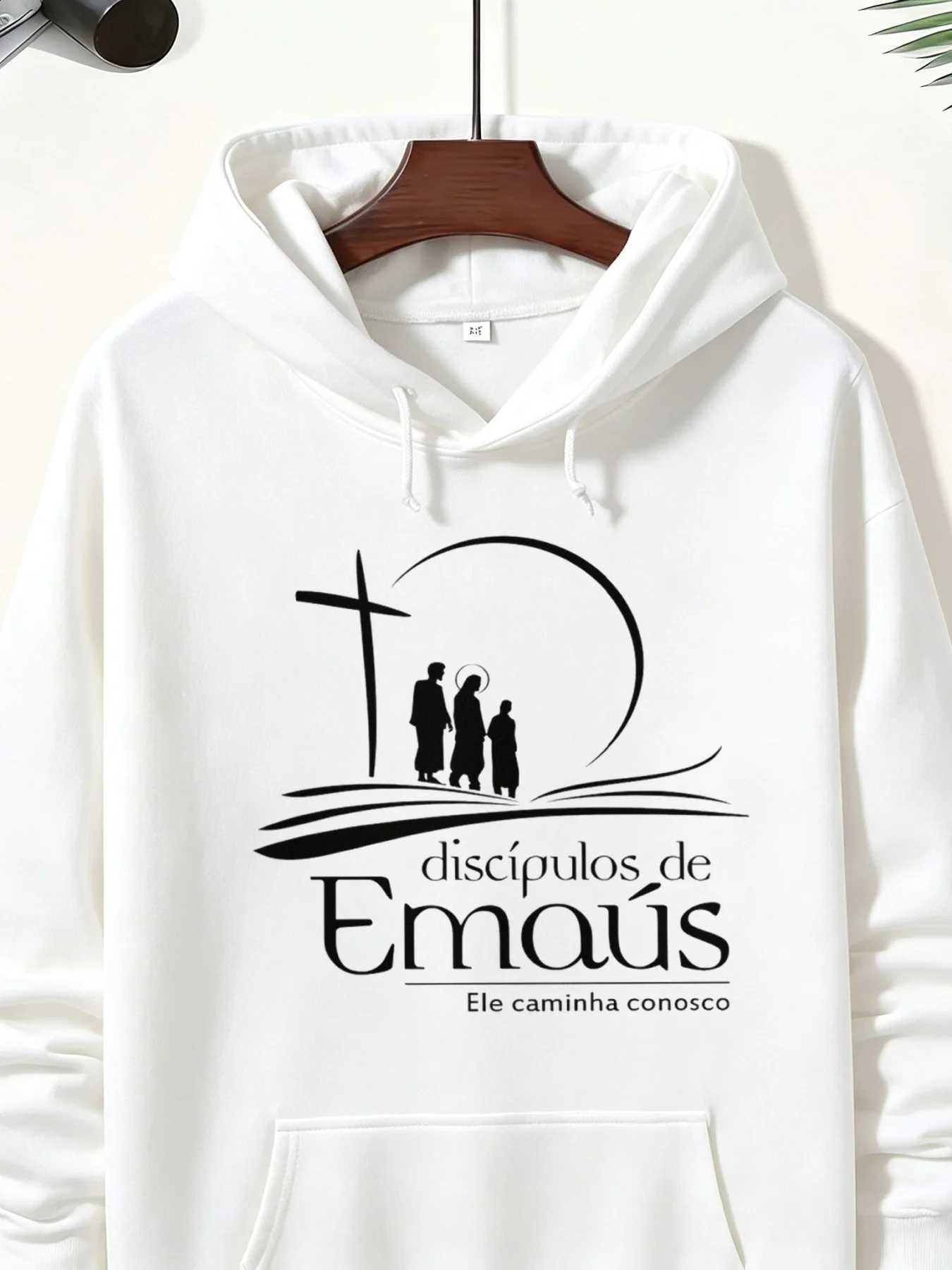 Discpulos Mens Religious Faith Hoodie De Emas Cross Bible Silhouette Front Graphic Longsleeve Pullover Hooded Sweatshirt Casual Devotional Tops D260