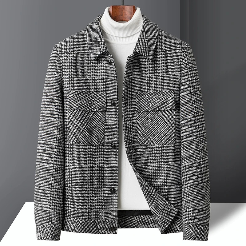 2024 AutumnWinter Men's Woolen Jacket Coat Korean Edition Checkered Casual Versatile Youth Fashion 260915