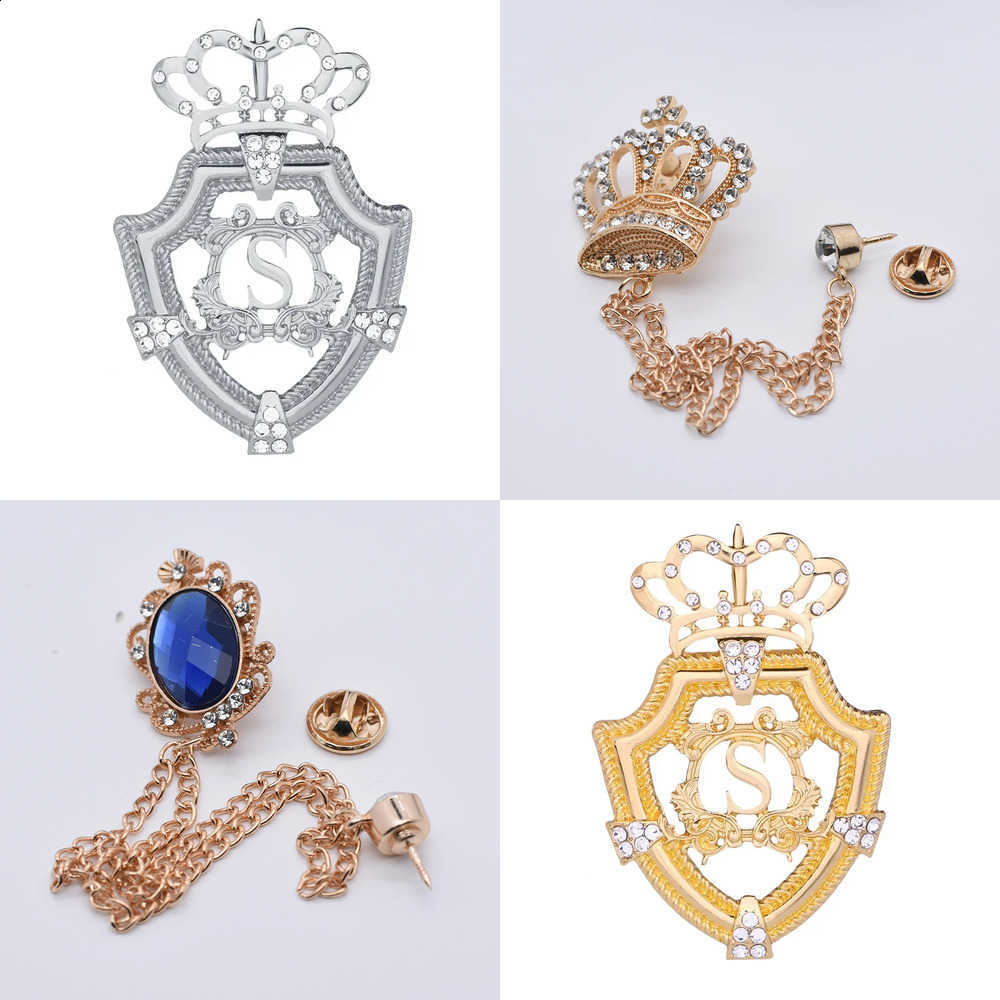 Metal Crystal Crown New Brooch English Letter Gold Silver Color Lapel Pins Men's Suit Corsage Fashion Brooches for Women Jewelry J260915