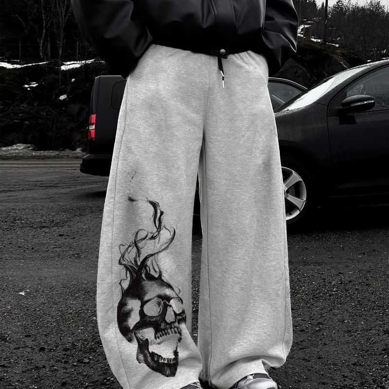 Skull Men's Style Gothic Dark Print Casual Pants Loose Straight Leg Casual Pants Y2K Unisex D260916