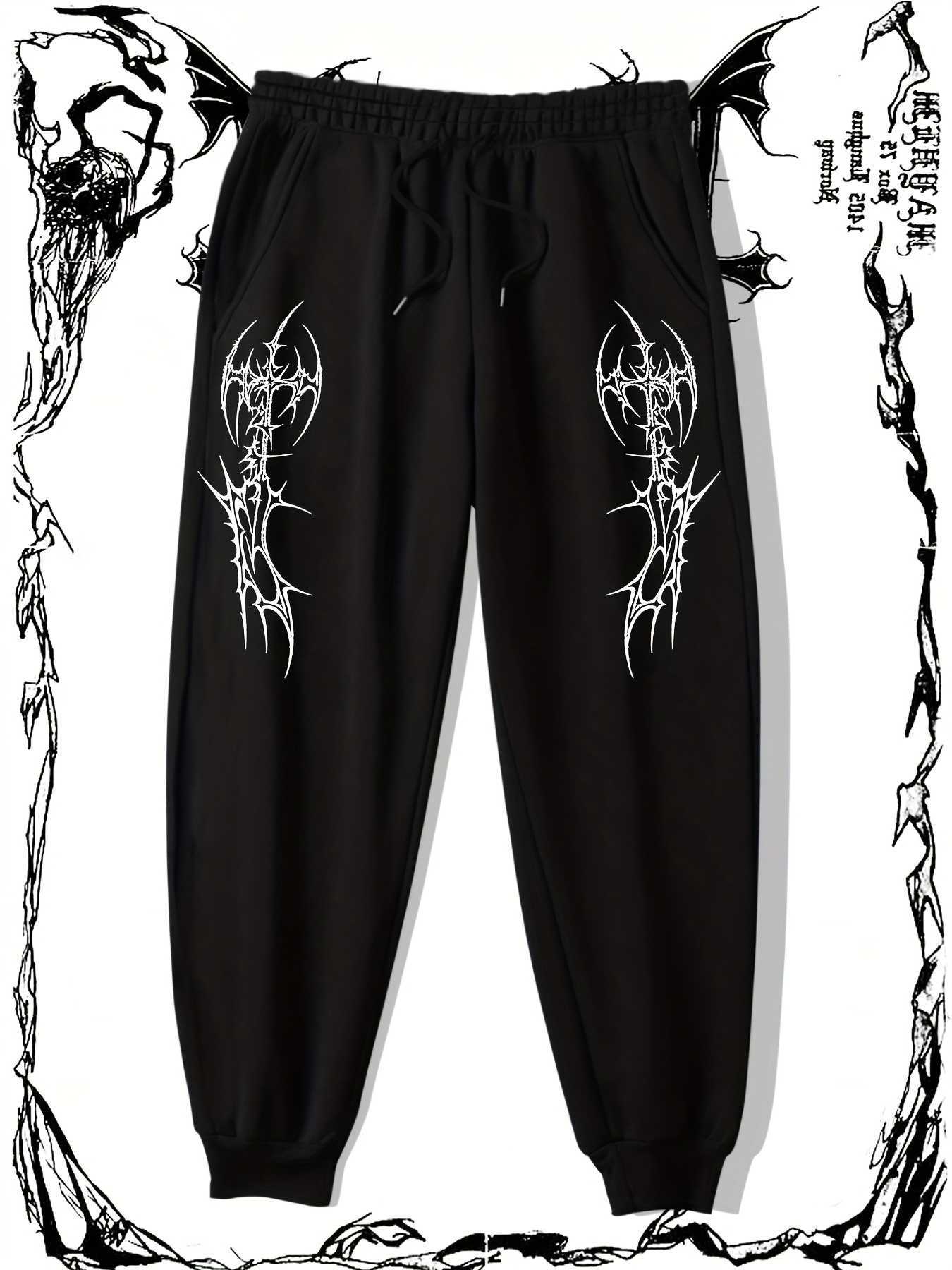 Print Black Metal Men's Gothic Joggers Dark Punk Streetwear Sweatpants Hip Hop Casual Trousers Elastic Waist D260916