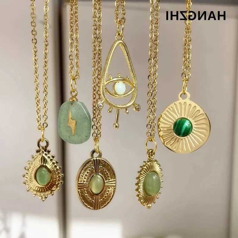 Natural Stone Daisy Hollow Eyes Pendant Water Drop Gold Color Chain Necklace for Women Stainless Steel Jewelry HangZhi 2022 NewT260916