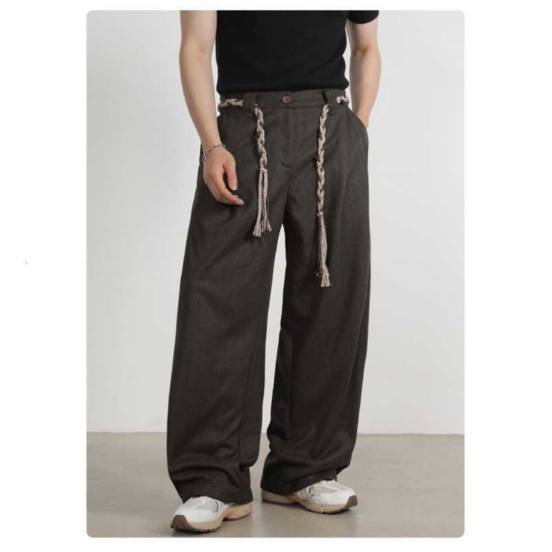 Pants Men Wide Leg Baggy Braided Drawstring Pleated Loose Trousers Soft Woven Fabric Streetwear Daily Wear Spring Autumn Men Pan D260916