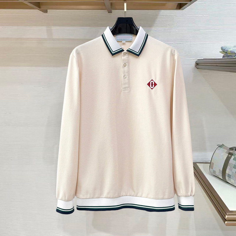 Designer Embroidered Polo Shirts For Men Preppy Style Stripe Lapel Long Sleeve Top Office Daily Casual Polos