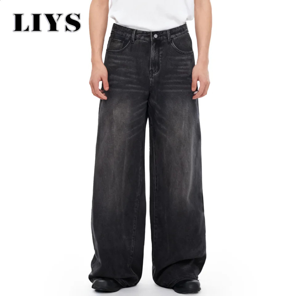 Four Season Men's Jeans Korean Version Student Casual Pant American Retro Gray Black Loose Wide Leg Jean Baggy Men's Denim Pants 260916
