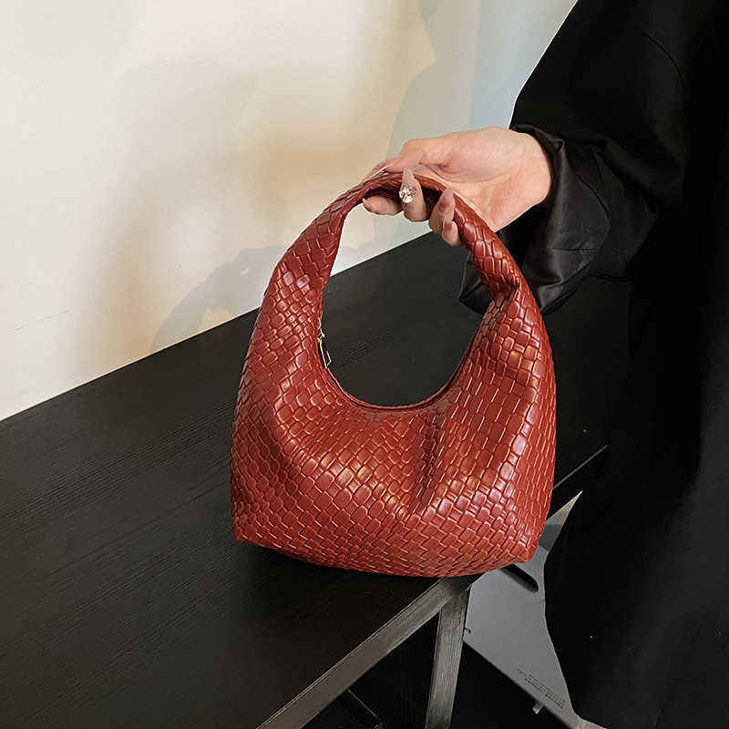 Embossed Fashion Woven Women Classic Hobo Soft PU Leather Small Top-handle Shoulder Bag Casual Daily Handbags H260916