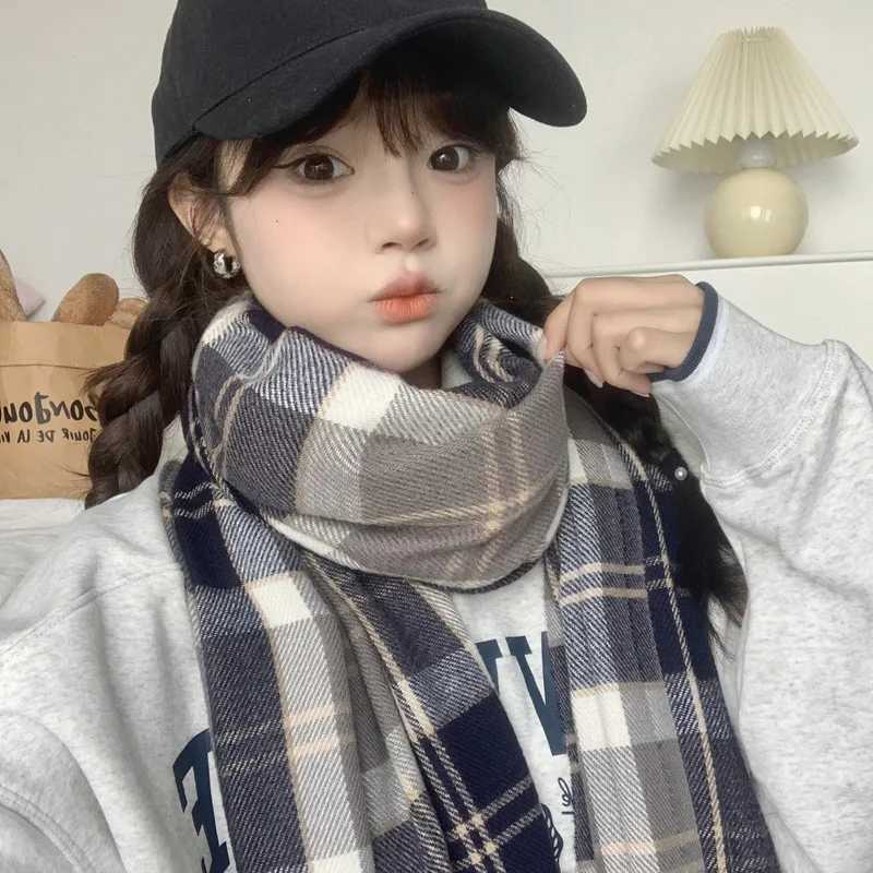 Japanese JK College Style Plaid Scarf Women's Winter Senior Sense Korean Version Versatile Student Couple Winter Warm Q260916