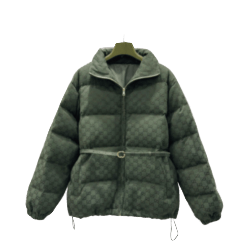New designer women's clothing winter new fashion trend retro casual jacquard brand letter stand collar belt cotton jacket down jacket goose wom