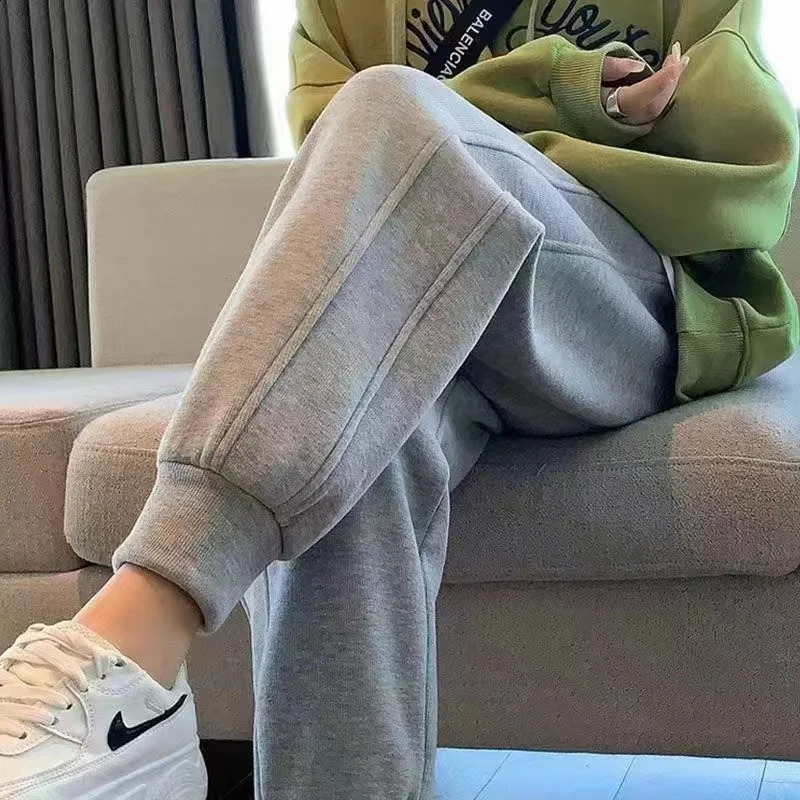 Women Thicken Cotton Sweatpants Autumn Winter Elastic Waist Bundle Foot Straight Trousers Fleece Warm Loose S-5XL Casual Pants 260916