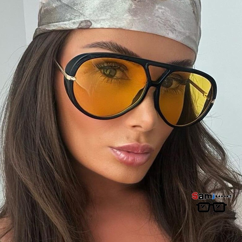 Samjune Double Bridge Pilot Women Sunglasses Luxury Oversized Punk Big Glasses Men Hipster Eyewear J260916