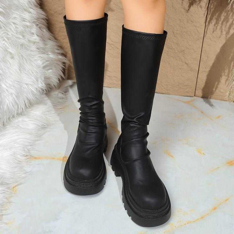 Bottom Thick Sexy Knee Black High Boots Women 2026 Winter Comfort Platform Thick Heel Elastic Long Riding Boots Plus Size Shoes D260916