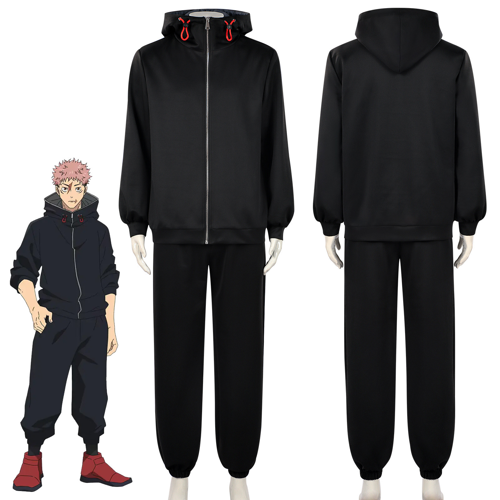 JJK Cosplay Costume Anime Jujutsu Yuji Itadori Black Hoodie Trousers Suit Wig Halloween Men Cos Outfits