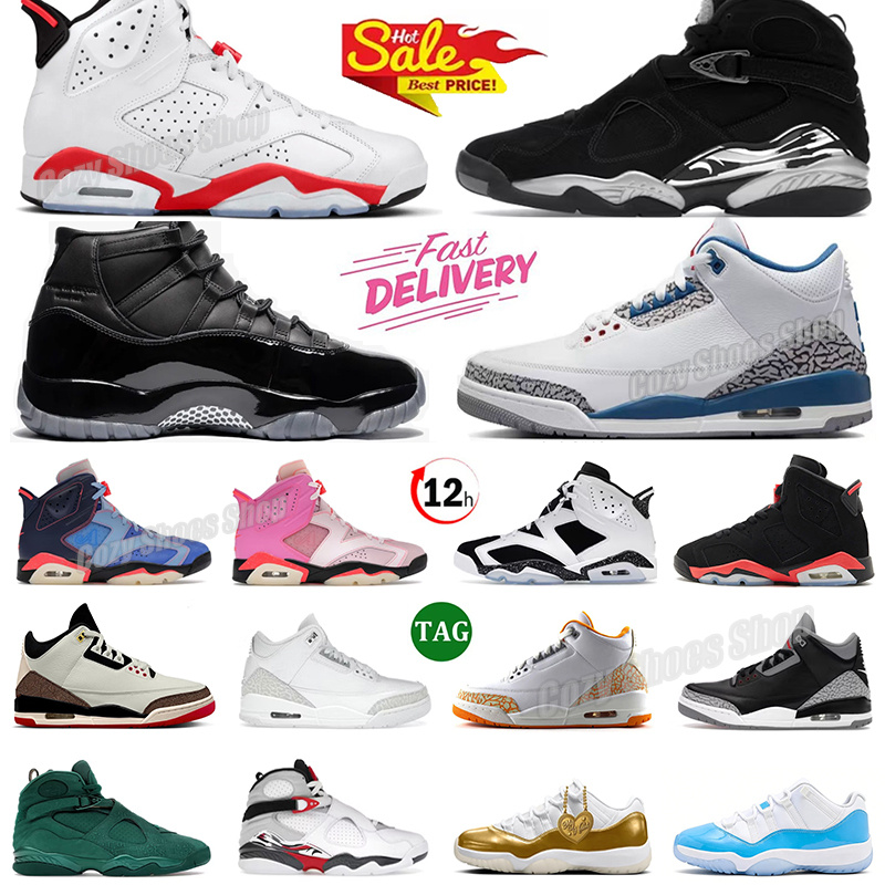 3s 8s 11s 6s White Infrared Midnight Navy Playful Pink 8 Chrome Aqua 3 True Blue Pure Money Black Cat 11 Comme Gamma Blue men women basketball shoes