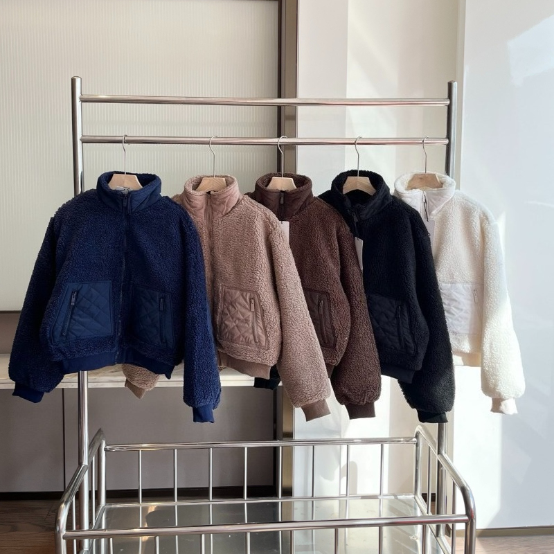 Designer Outerwear Jackets Yoga Blazer Lamb Plush Warm Coats Stand-up Collar Shirt-jacket Long Sleeve Sweater Full-Zip Cardigan Sweatshirts Cropped