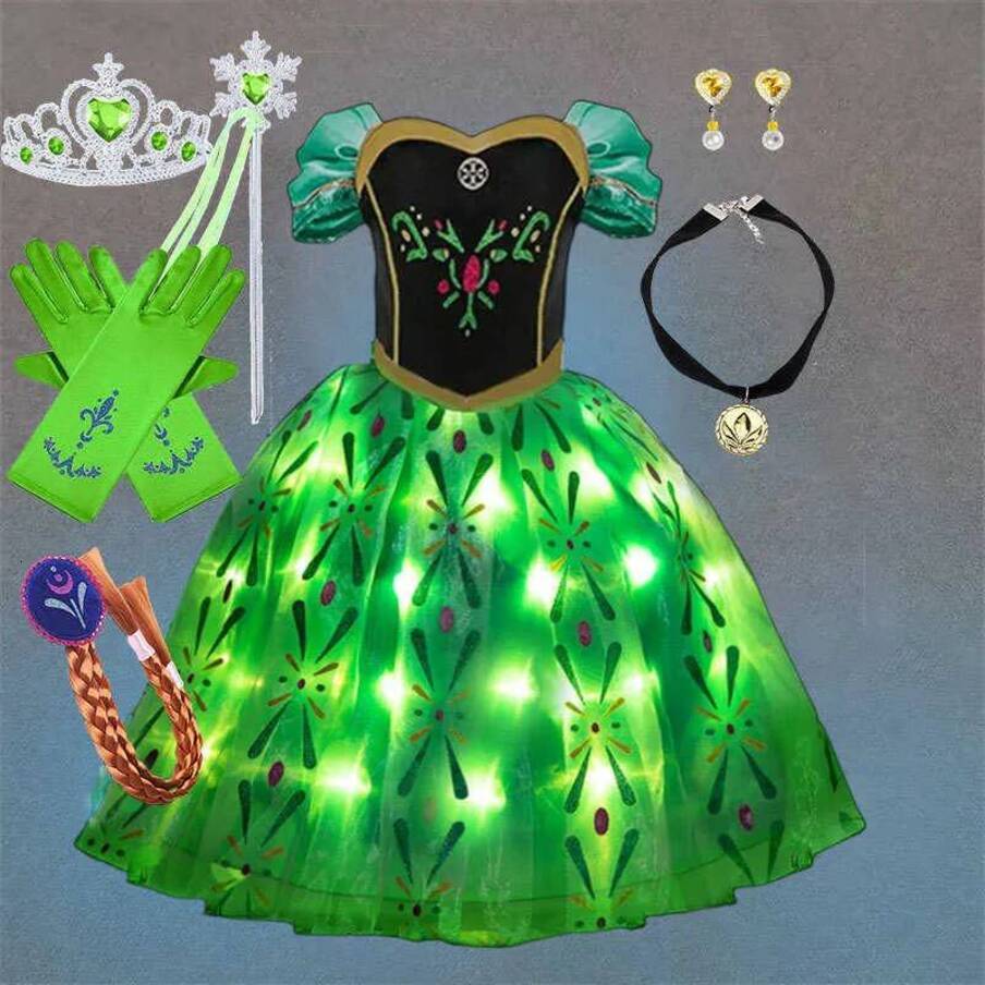 2026 New Queen Snow Illuminating Princess perfume cologne Ball Gown Fancy Green Floral Dress Halloween Glowing Anna Costume Birthday Elsa Party Desi