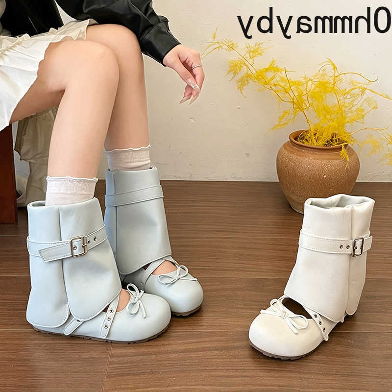 Cuff Detachable New Ankle Women Boots Sweet Bow Strap Lolita Shoes Ballet Style Autumn Slip On Pants Tube Booties D260916