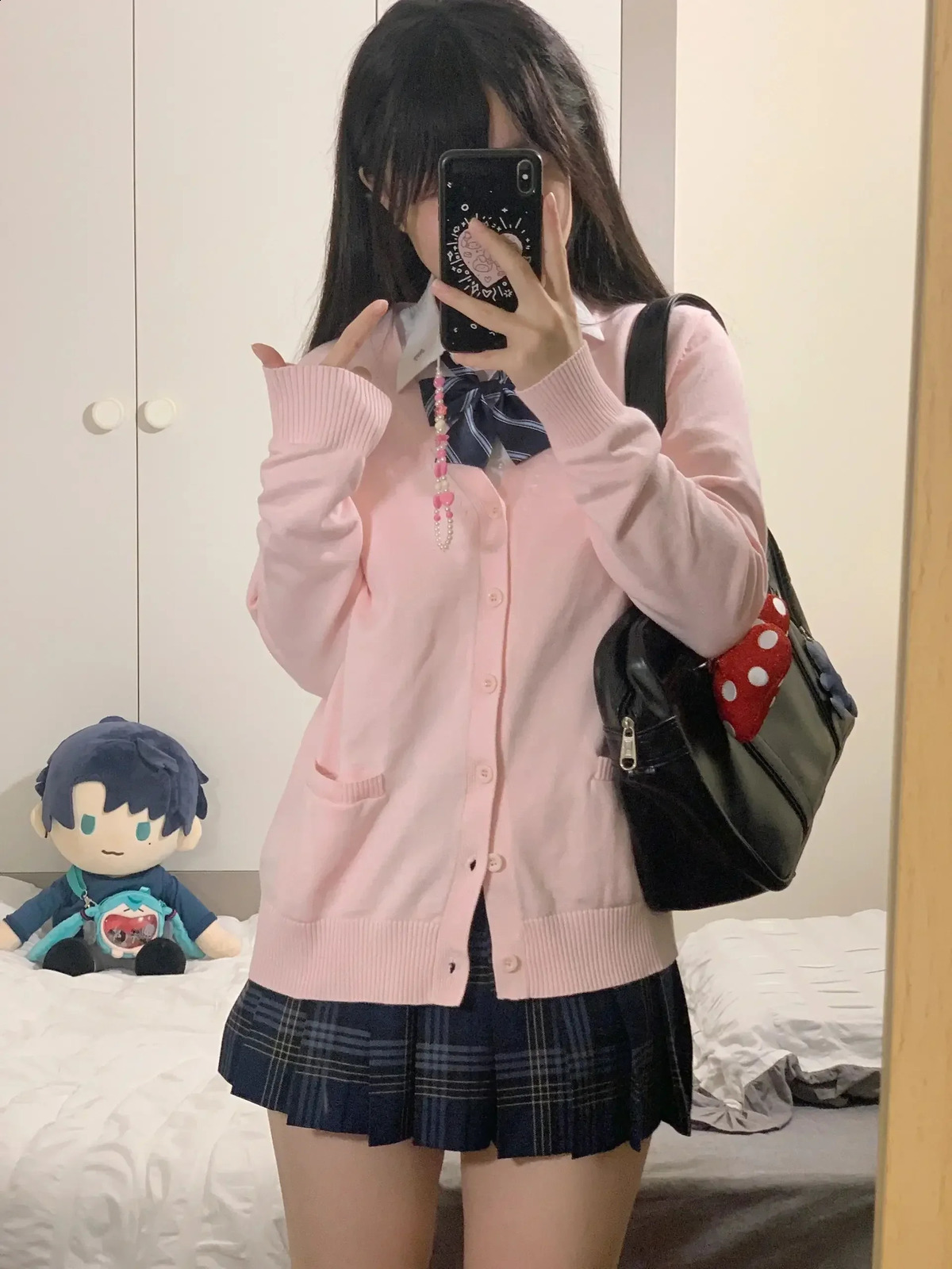 Pink Blue Black Cute Jk Sweater Knitted Cardigan Female Original Japanese Jacket Uniform School Supply Feeling Lazy Style 260916