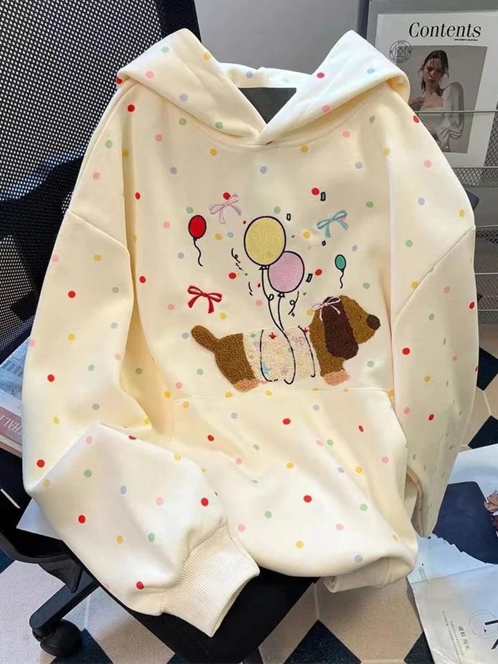 Jmprs Preppy Style Cartoon Cute Hoodies Women Loose Embroidery Sweet Sweatshirts Fall Winter Fashion Female Kawaii Japan Tops 260916