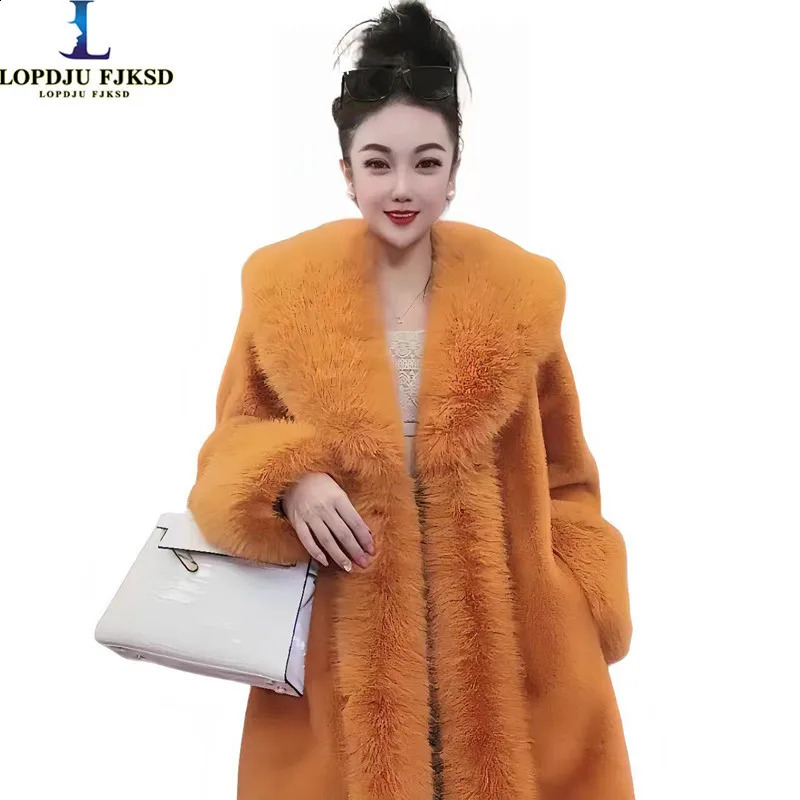 Long Faux Fur Coat for Women Turndown Collar Loose Thicken Warm Teddy Jacket High Quality Female Clothes Winter 260915