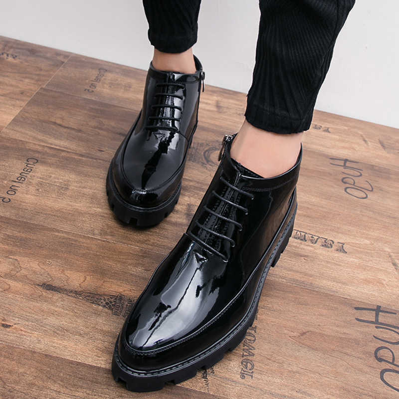 Leather 6cm Patent Hidden Heels Boots Men Autumn New fashion High Quality Black Boots Mens Dress Boots Botas De Trabajo54 D260916
