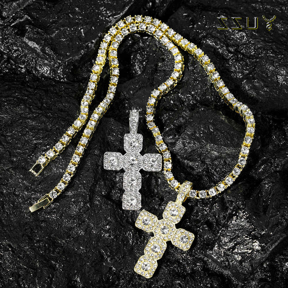 New Hip 2025 Hop Cross Pendant Necklace Men 4mm Rhinestone Tennis Chain Iced Sparkling Necklace Women Punk Jewelry Fashion GiftT260916