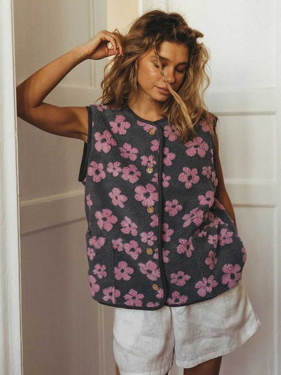 New Bornladies Womens Autumn Winter Fleece Open Front Printed Vest Warm Stylish Loose Chic Sleeveless JacketW260915