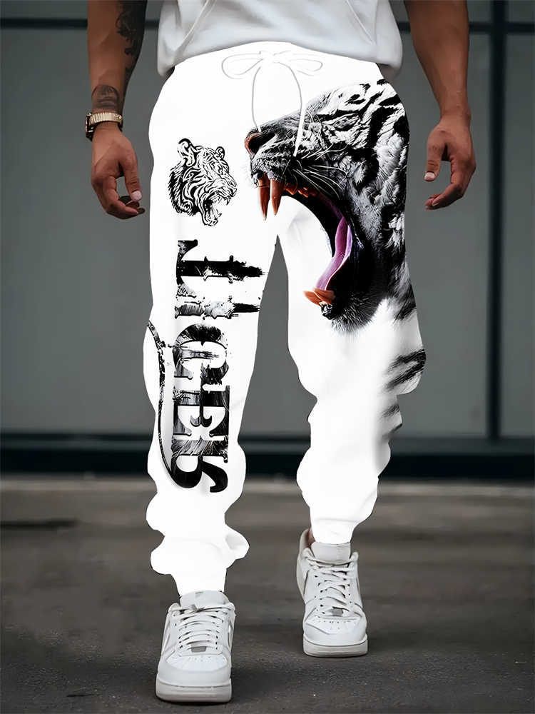 "2025 Men's Autumn Sports Pants With Tiger Print Pattern Design Men's Street Fashion Cool Casual Pants Outdoor Travel Pants D260916