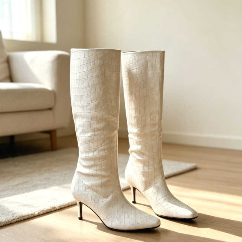 Design Toe fashion Thin Pointed Heel Long Boots Women High Quality Soft Leather Modern Boots Concise Winter Mid Calf for Ladies D260916