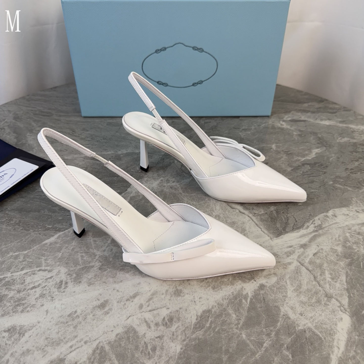 Free shipping Luxury designer ElegantShiny white Patent Slingback Pumps for Women Pointed Toe Thin High Heels Formal Party Dress Shoes With Box
