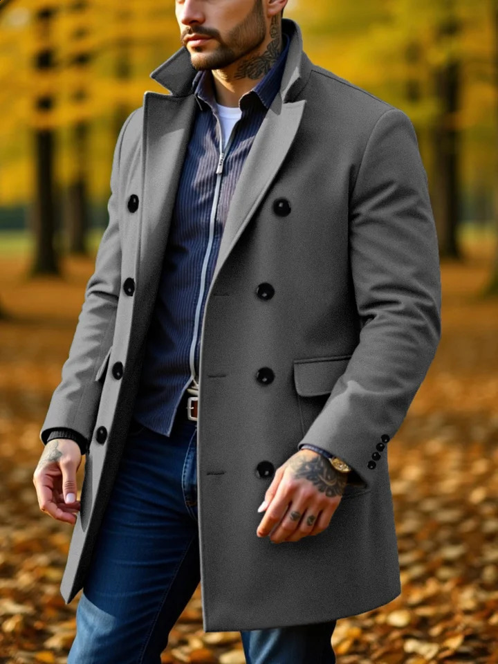 Men's Wool Overcoat Double-Breasted Winter n Thickened Stand Collar Business Casual Warm 260916