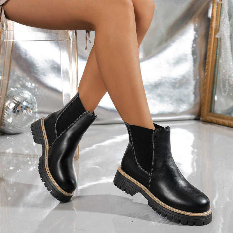 Chelsea Bottom Vintage Boots Thick Women Winter 2026 On Sale Plus Size 43 Rear Zip Ankle Boots Black Short Booties for Women D260916
