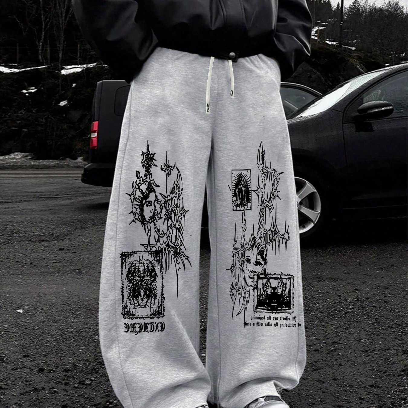 Wide Print Dark Leg Thorn Sweatpants Gothic Style Loose Casual Pants Sports and Fitness Jogging Pants Autumn New Unisex D260916