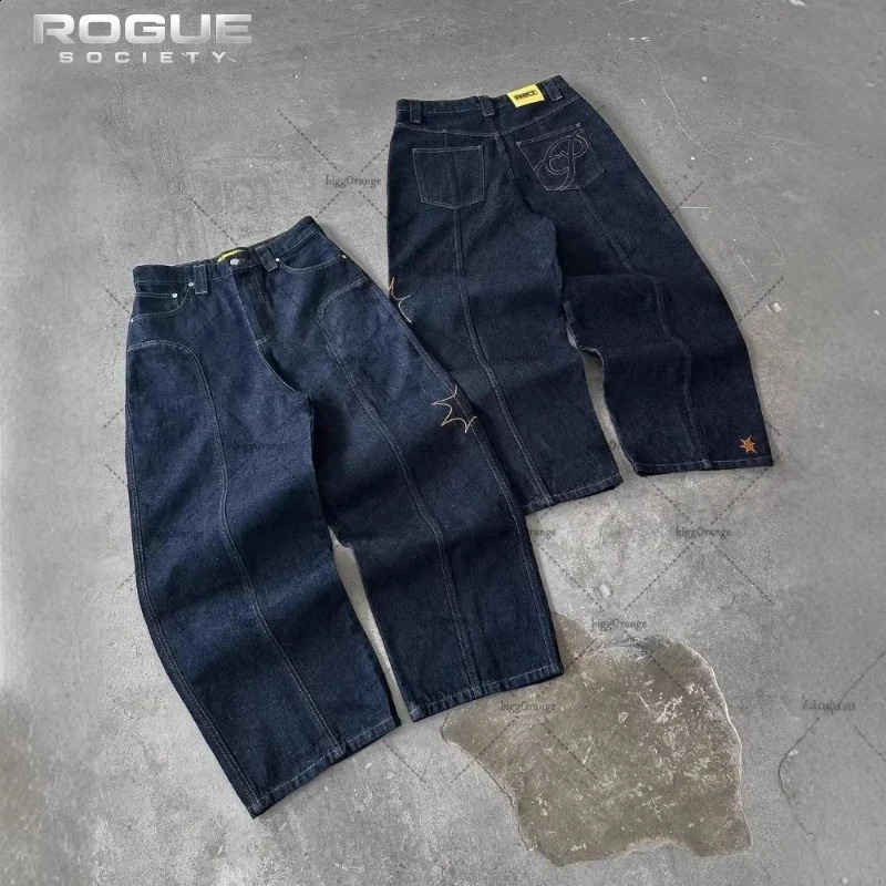 Streetwear Hip Hop Harajuku Retro Baggy Jeans Men Star Embroidered Loose Wide Leg Denim Pants Unisex Y2K Vintage Street Trousers 260916