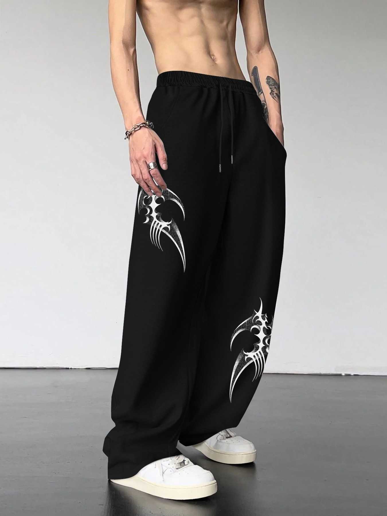 Print Men Thorn Straight Totem Sweatpants Loose Wide Leg Trousers Good Drape High Street Hip Hop Trend Versatile Daily S-3XL D260916