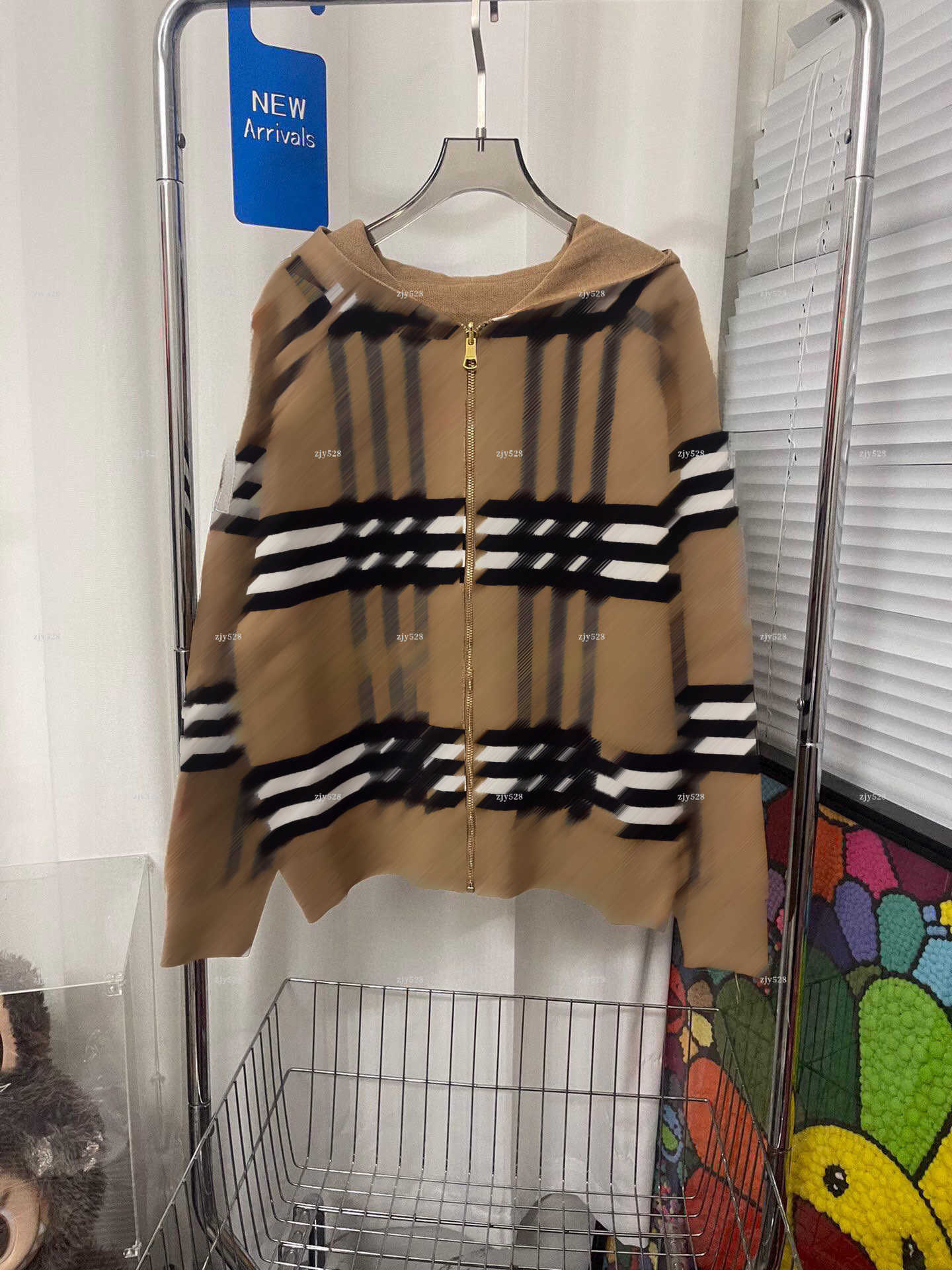 New double sided checkered knitted hooded sweatshirt zipper cardigan embroidered jacket women designer clothes autumn and winter knitted top A406X08