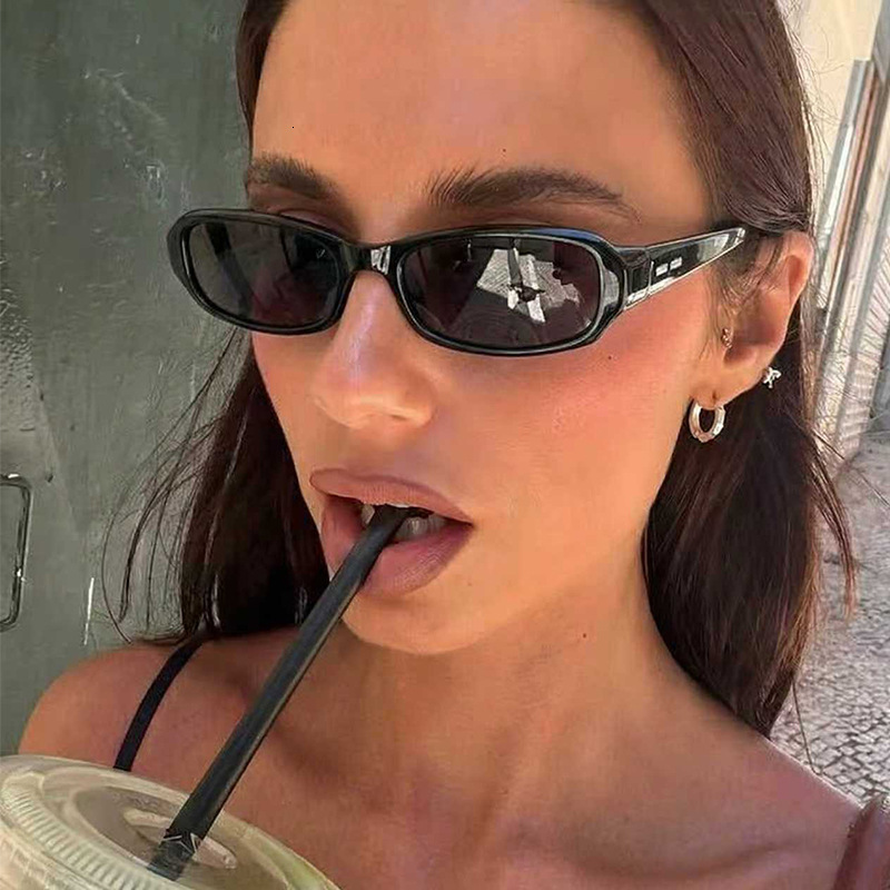 Small rectangular European and American high-end fashion trendy glasses young women, Y2K small face street style sunglasses for men