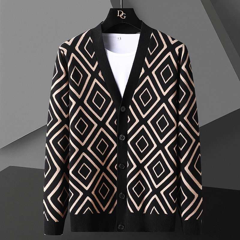 High-end Men's Cardigan Sweater Autumn Casual Fashion Jacket Long Sleeve Pattern Clothing Q260915