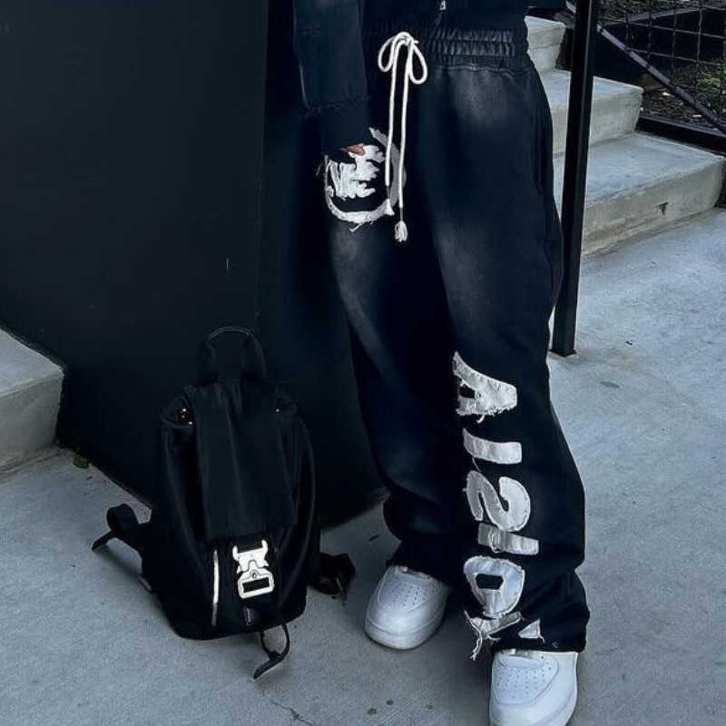 Y2K Grunge letter patch Aesthetic fabric retro new casual loose straight leg pants for both men and women D260916