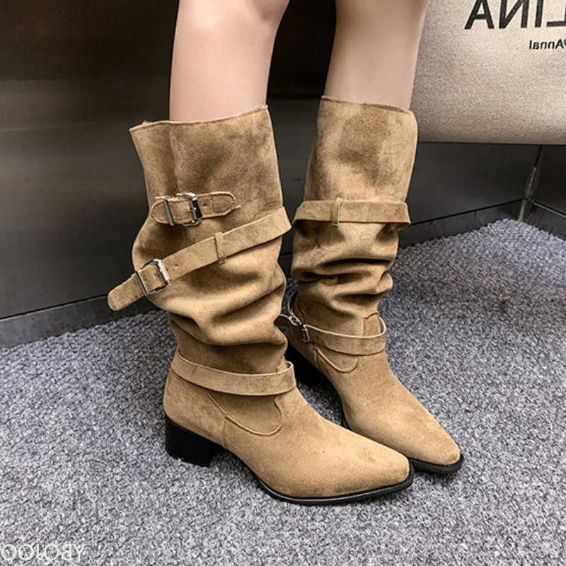 and Autumn fashion New Spring Pointed Coarse Heel Stacked Boots New Style No Knee Large Barrel Giroud Women's Boots D260916