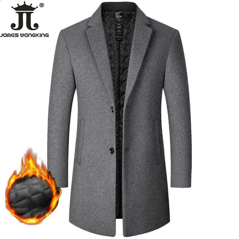 Male Woolen Coat Solid Color Slim Mid-Length Windbreaker Warm Wear-Resistant Men's Wool Coat Business Formal Wear Casual Jacket 260916