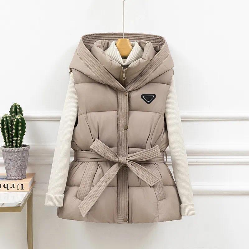 Designer Womens Down Cotton Vests Jackets Fashion Hooded Sleeveless Jacket Long Style Slim Top Zipper Outwear Lady Warm Coats Womens Designer Clothe