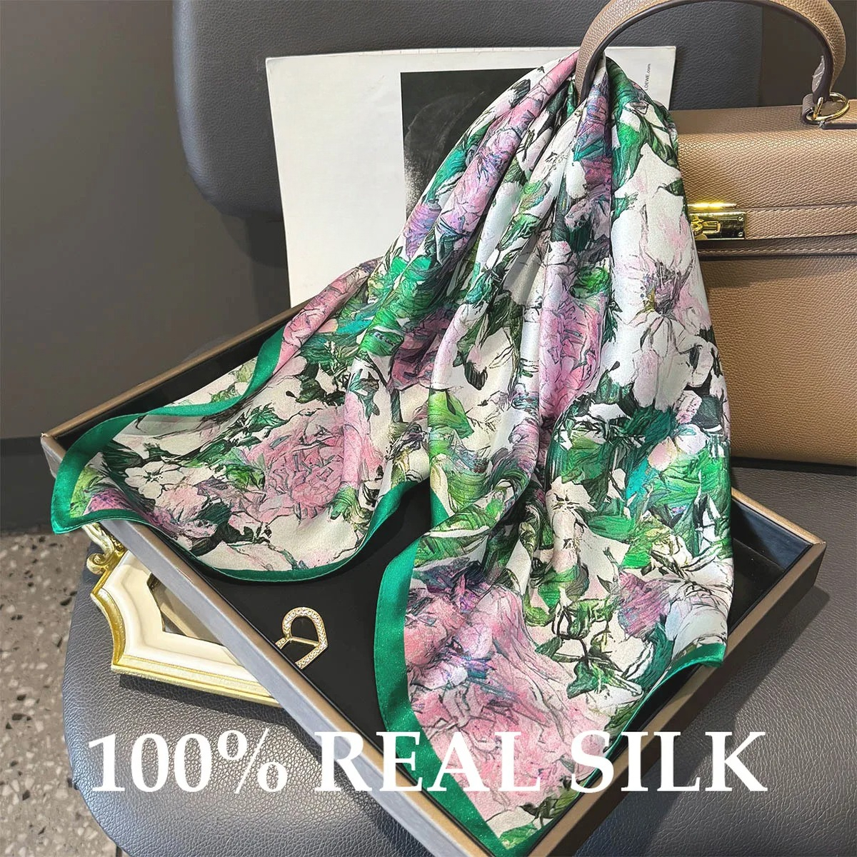 65cm Square 100% Natural Real Silk Scarf Fashion Women Summer Beach Scarves Shawl Poncho Pashmina Hijab Bandana Kerchief 26L0916